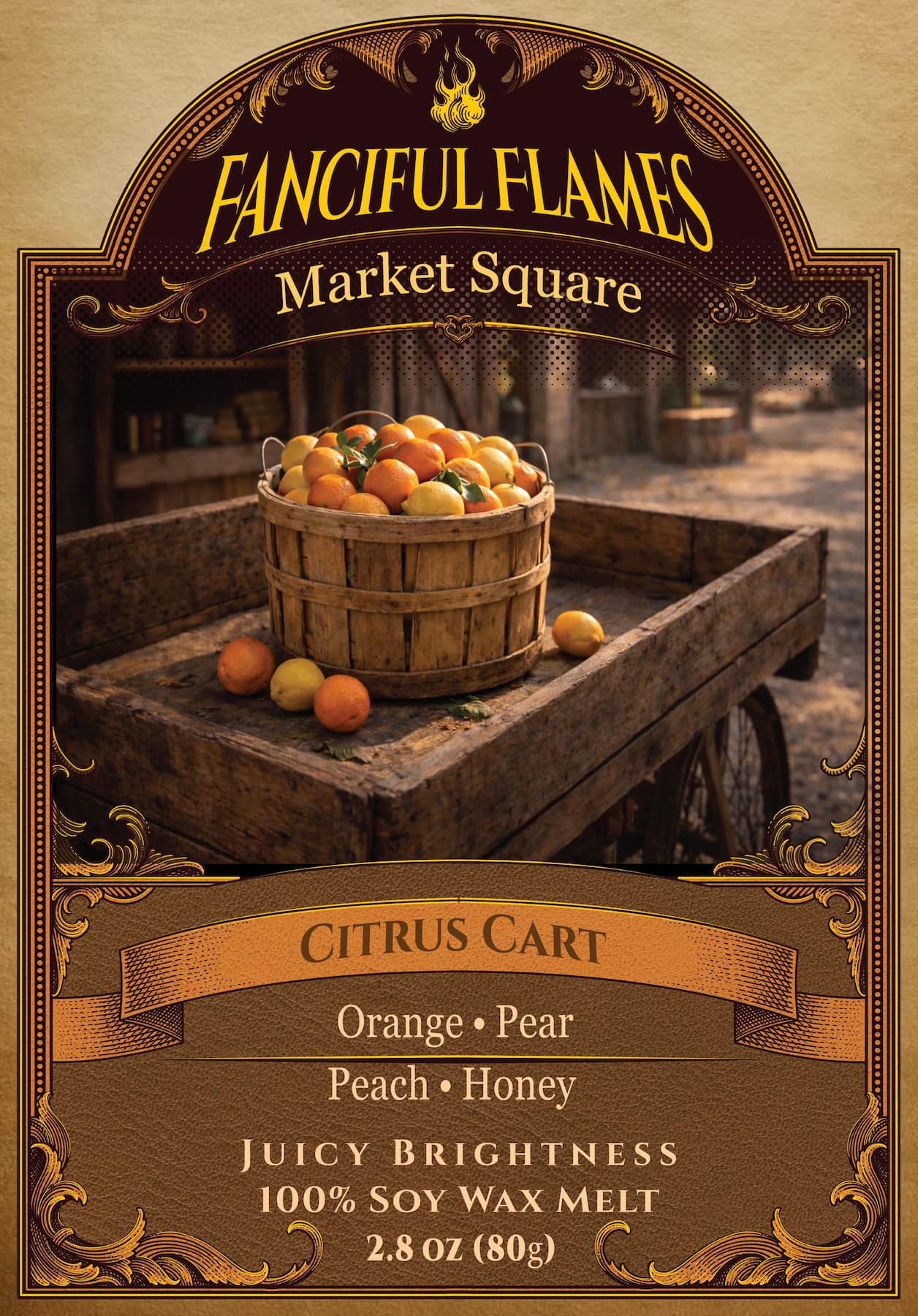 Citrus Cart scented wax melt packaging 100% soy net weight 2.8 oz (80g)