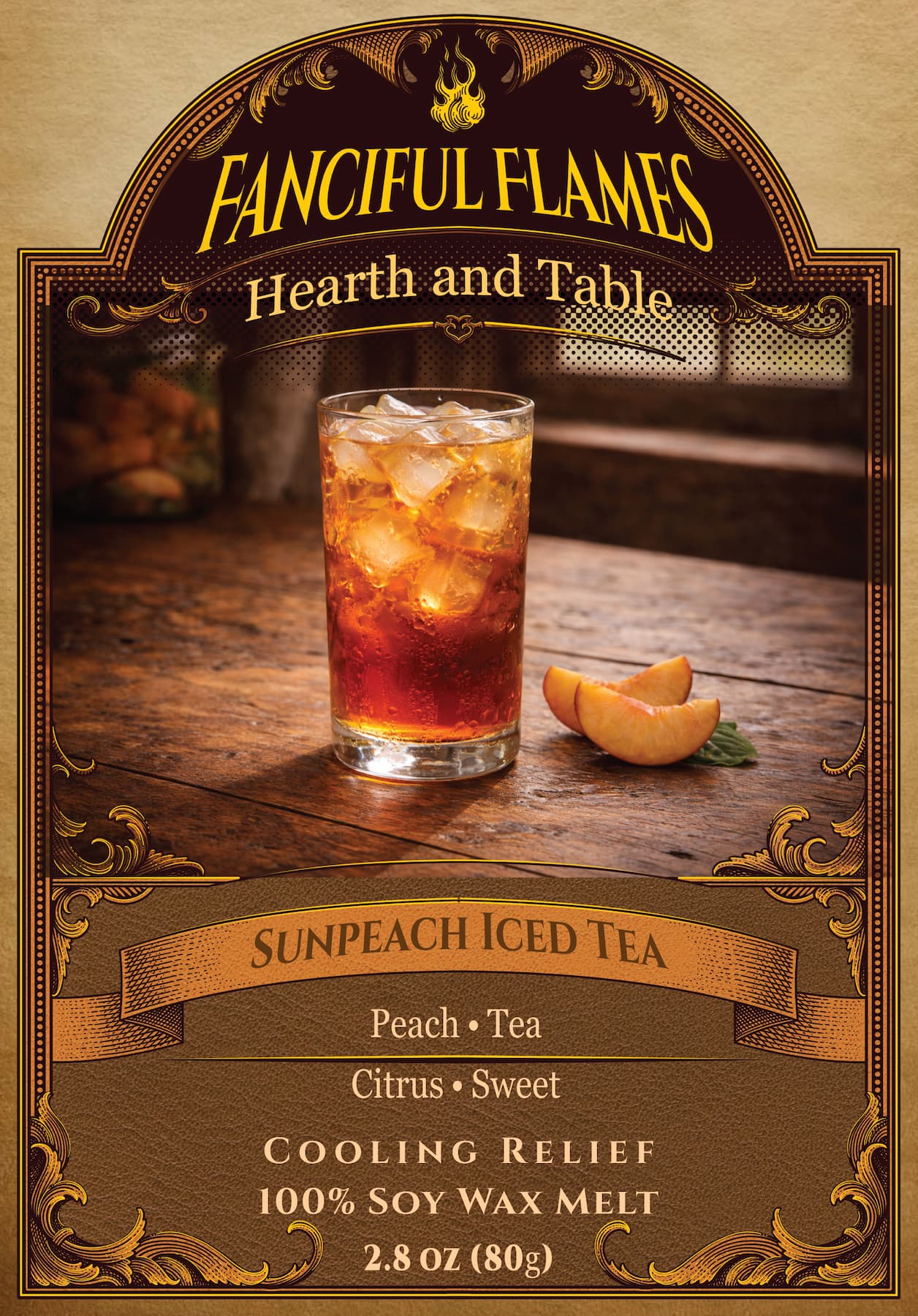Sunpeach Iced Tea scented wax melt packaging 100% soy net weight 2.8 oz (80g)